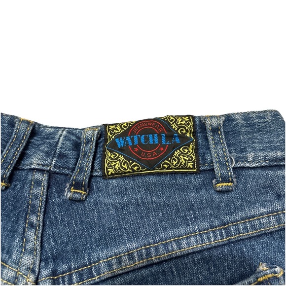 Rare Vintage Watch LA Blue Denim High Waisted MOM Jean Shorts 7/8 Boho Festival - Picture 8 of 12